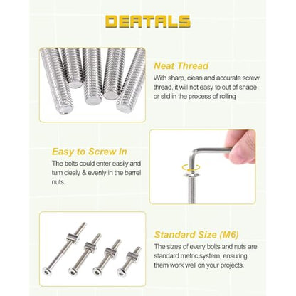 100pcs Baby Bed Crib Screws Hardware Replacement Kit- M6x40mm/ 50mm/ 60mm/ 70mm/ 80mm Hex Drive Socket Cap Screws Barrel Nuts Assortment Kit for Beds Headboards Chairs Furniture. - size: 100pcs