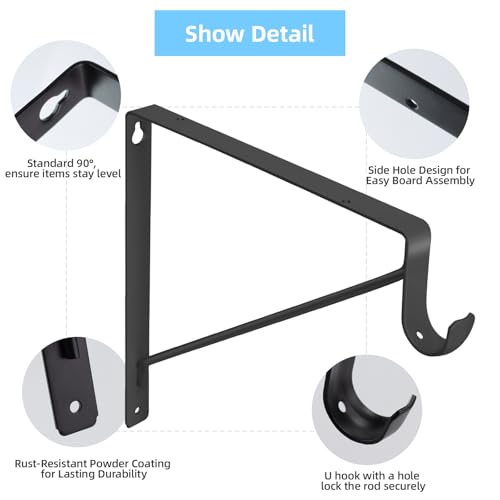 4-Pack Closet Rod Bracket, 10.8x10.8Inch Closet Shelf Brackets Heavy Duty Wall Mounted, Matte Black Steel Closet Rod Support Brackets Holder, 300 Lbs Load Capacity with Anchors Screws - color: 4Pack-Black