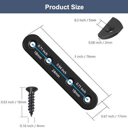8Pcs Black Stainless Steel Flat Brace Mending Plates, 3 Inch Sturdy Wood Furniture Repair Brackets with Screws - size: 8 Pack