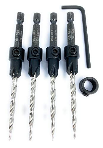 FTG USA 4 Pc #8 (11/64") Tapered Countersink Drill Bit Set with 1 Stop - size: #8, style: Same Sort 4 Pc