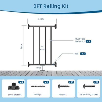 38in H x 2ft W Aluminum Horizontal Deck Railing,Black,1 Panel - size: 38in.H x 2ft.W
