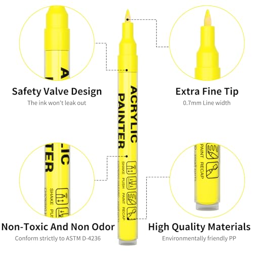 Yellow Acrylic Paint Pens 6 Pcs Permanent Marker Pens Extra Fine - color: Yellow