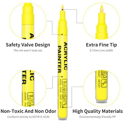 Yellow Acrylic Paint Pens 6 Pcs Permanent Marker Pens Extra Fine - color: Yellow