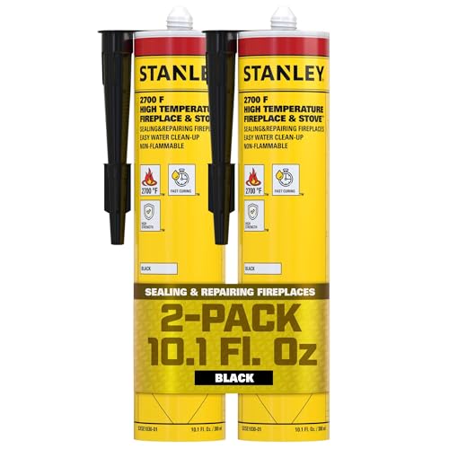 Stanley 2700F High Temp Black Fireplace & Stove Sealant (2x10.1oz) – Heat Resistant Fire Caulk for Chimneys, Ovens, Grills, Wood Stoves – Non-Flammable, Fast Drying, Paintable – Cartridge, 2 Pack - size: 2 Pack