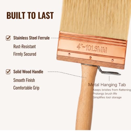 Deck Stain Brush 4", Attachable Paint Brush with Wooden Handle - color: 4 Inch