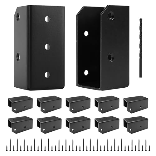 Deck Railing Brackets Connectors, 2x4 Brackets (Actual 1.5"x3.5") for Fence Railing Handrail Stair Wood Lumber Post with Screws, Black (Parallel,12 Pcs)