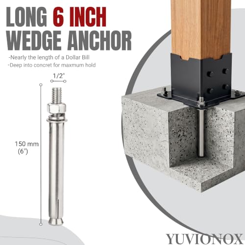 6x6 Post Base for Concrete, 2 Pack, 304 Stainless Steel - size: 6x6 for concrete floor only