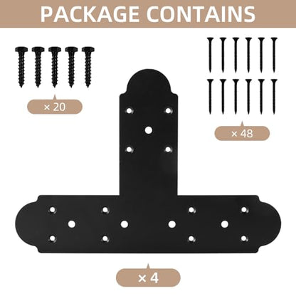 Black T Bracket, 4 pcs 13.5"x 2.9" T Shape Steel Flat Bracket Mending Plate 3mm Thickness for Wood, T Joining Brackets Connecting Brackets with Screws for Repair Wood Furniture - style: 3.5" Wide T Plate Bracket