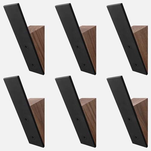 Homeforia Walnut Coat Hooks, High-End Wood & Metal, Modern Design, Set of 6 - color: Black Walnut, size: Pack of 6