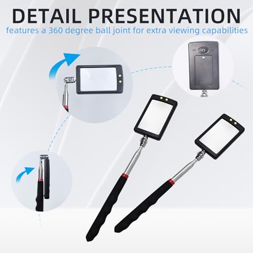 2Pcs Telescoping Lighted Inspection Mirror, Extendable Inspection Mirror