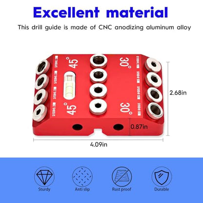 Multi Angle Drill Guide Jig 30 45 90 Degree with 4 Drill Bits