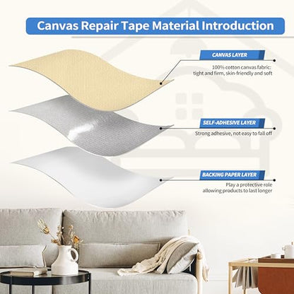 KING MOUNTAIN Canvas Repair Patch 16×30 Inch Self-Adhesive Waterproof Fabric Patch for Sofas, Tents, Furniture,Tote Bags, Car Seats (Beige) - color: Beige, size: Canvas-16"W×30"L