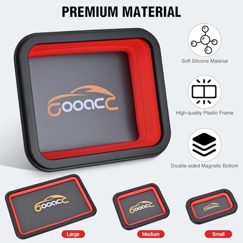GOOACC 3 Sizes Collapsible Magnetic Parts Tray Set Red - color: Red