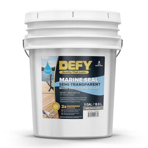 DEFY Marine Seal Semi-Transparent Exterior Wood Stain and Sealer - Waterproof Sealant for Wood Docks, Boat Piers, Marinas, Boardwalks, & More - Driftwood Gray - 5 Gallons, Made in USA - color: Driftwood Gray, size: 5 Gallon