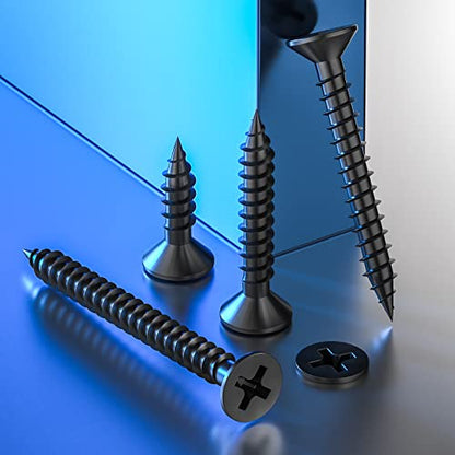 Wensilon (200Pcs) #8x2 Black Wood Screw Quick Metal Self Tapping Flat Head - color: Black, size: #8x2