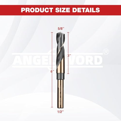 ANGELSWORD 5/8" Reduced Shank Drill Bit, M2 High Speed Steel Drill Bit for Hard Wood, Mild Steel, Cast Iron, Copper, Aluminum alloys and Other Sheet Metal - size: H. 5/8 inch