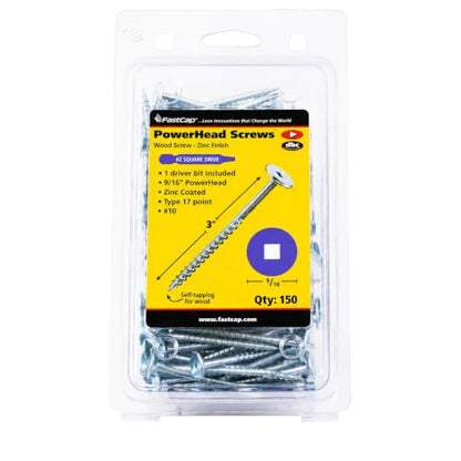 FastCap PowerHead Wood Screws, 3", #2 Square Drive, 150-Pack