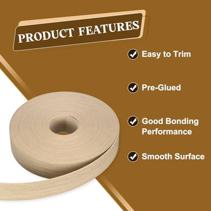 uxcell 1-3/8 Inch x 50ft Wood Veneer Edge Banding, Pre-Glued Flexible White Oak Edging Strips, Iron on with Hot Melt Adhesive Wood Tape for Cabinet Repair and Furniture Restoration - size: 1-3/8 Inch x 50ft