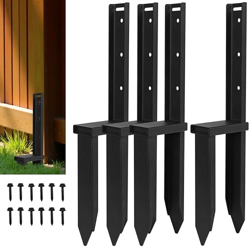 4Pcs Fence Post Repair Kit, Ground Spike Anchor, Heavy Duty Fence Post Anchor Ground Stakes for Repairing Tilted, Broken Wood Support, One-Piece, for Garden Yard Farm
