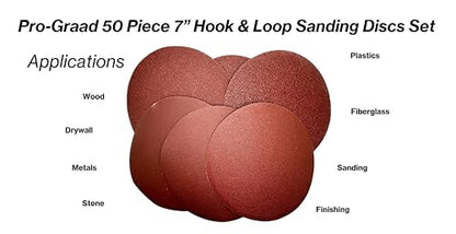 50PCS 7" Sanding Discs – 60/80/120/180/240 Grits, Hook & Loop