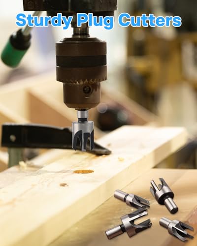 8-Piece Wood Plug Cutter Set, Straight & Tapered, 1/4-5/8 in - style: Round Shank