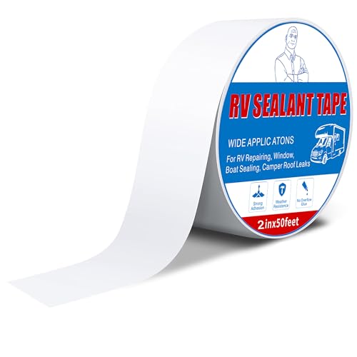 Rv Roof Tape White 2 Inch X 50 Feet, Waterproof Repair Sealant Tape UV-Resistant & Weatherproof Rv Awning Repair Tape for Window, Vent, Boat Sealing, Truck Camper Roof Patch kit Metal Roof Sealant - style: 2in*50ft
