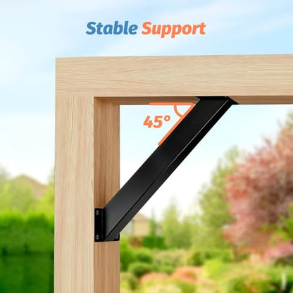 45-Degree Angle Support Bracket, Heavy Duty Corner Connector Brace Bracket Kit for Wooden Structure Pergola, Gazebos , Patios, Cabins, 4 Pack - size: 4 Pack