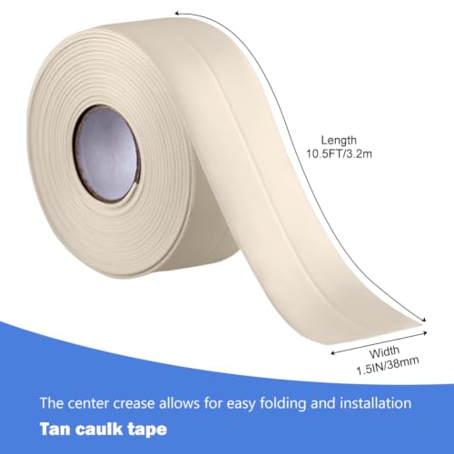 Tan Caulk Tape Waterproof Self Adhesive Tub Sink Shower Door Seal Strip Tub Caulking Moud Resistant Renter Friendly Bathroom Upgrades Peel & Stick Mouding Trim Bathtub Floor Wall Edges Protector - color: Tan