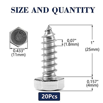 1/4" x 1" Hex Head Lag Screws Bolts 20Pcs 304 Stainless Steel 18-8, Partial Thread, Hexagon Head Wood Screws by SG TZH - size: 1/4-20 x 1"