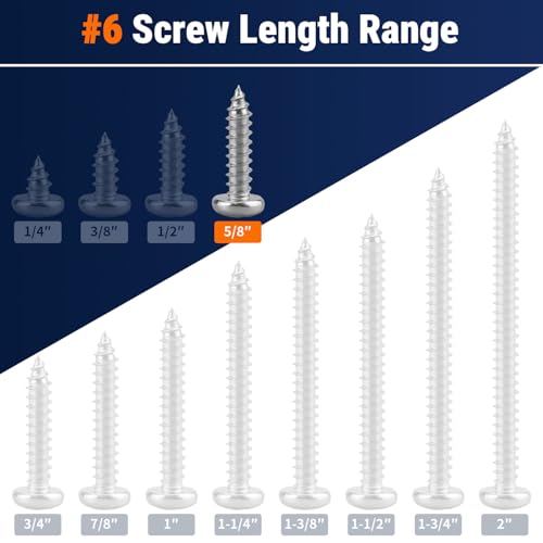 #6 x 5/8" (100 Pack) Stainless Steel Phillips Pan Head Wood Screws, Stainless Steel 304 (18-8), Pan Head Sheet Metal Screws Self Tapping for Wood - size: #6 x 5/8"