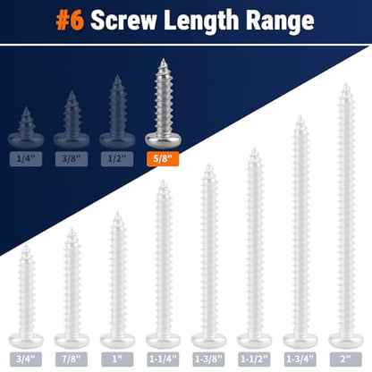 #6 x 5/8" (100 Pack) Stainless Steel Phillips Pan Head Wood Screws, Stainless Steel 304 (18-8), Pan Head Sheet Metal Screws Self Tapping for Wood - size: #6 x 5/8"