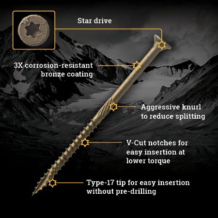 Big Timber 1BTX10312 Wood Screws 10x3-1/2 Inch T-25-Drive Bit Bronze Star Flat Head (Approx Qty: 55)