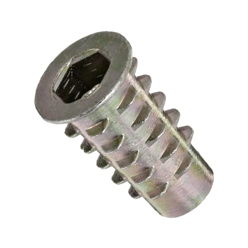 E-Z LOK Knife Threaded Insert for Soft Wood, Zinc Hex-Flanged Thread Inserts M6-1.0 Internal Threads, 20 mm Length Pack of 50