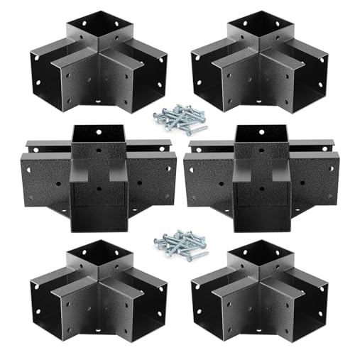 Eapele Pergola Kits with 3-Way & 4-Way Corner Brackets for 4"x 4" Lumber, Powder Coated Steel Made for Gazebos, Patio Pergolas, Log Cabin Outdoor Pergola Hardware - style: 4PC 3-Way & 2PC 4-Way Pergola Brackets