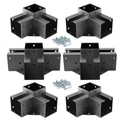 Eapele Pergola Kits with 3-Way & 4-Way Corner Brackets for 4"x 4" Lumber, Powder Coated Steel Made for Gazebos, Patio Pergolas, Log Cabin Outdoor Pergola Hardware - style: 4PC 3-Way & 2PC 4-Way Pergola Brackets