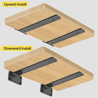 2 Pack - 8 inch Black Hidden L Shelf Bracket (1/5 Inch Thicked) Iron Floating Shelf Brackets Rustic Industrial Metal Brackets for Shelf Support - size: 8 Inch, style: Black 2 Pack