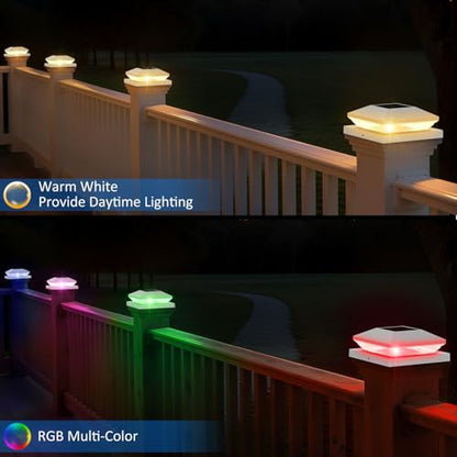 T-SUN Solar Post Cap Lights 6 Pack, RGBCW Fence Post Solar Lights White - color: White-RGBCW, size: 6 Pack