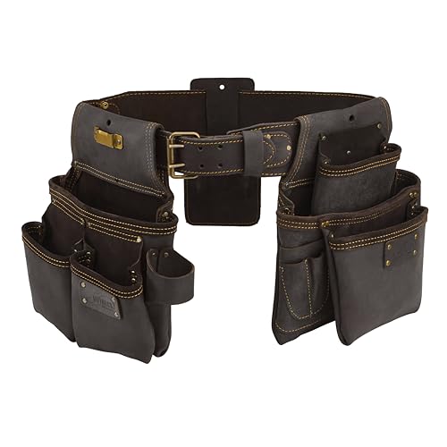 OX Construction Tool Belt + Pouches - Leather Tool Belts For Men - Size L - color: Large
