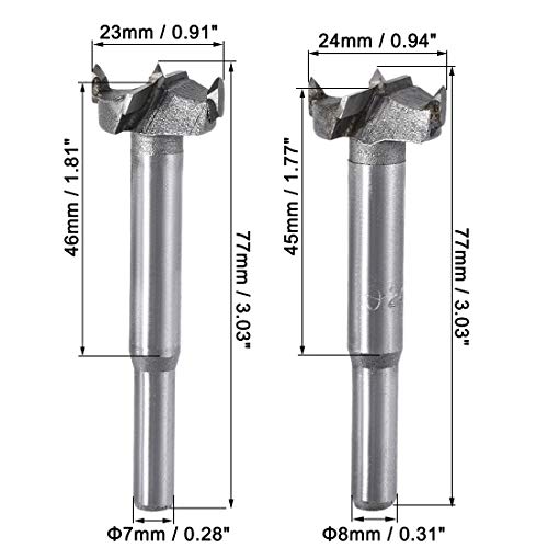uxcell Forstner Wood Boring Drill Bits 23mm 24mm Dia. Hole Saw Carbide Alloy Steel Tip Round Shank Cutting for Hinge Plywood Wood Tool 2in1 Set - size: 23mm, 24mm