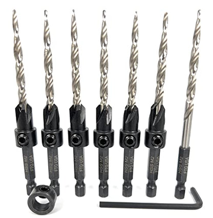 FTG USA 6Pc #10(3/16") Countersink Drill Bits and 1 Replacement Tapered Bit - size: #10 (3/16"), style: 6 Bits w/cutter + 1 Bit w/o cutter