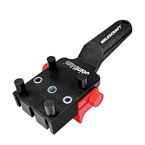 Milescraft 1333 DowelJig Kit - Self-Centering Handheld Dowel Jig with 3 Metal Bushing Sizes (1/4in, 5/16in, 3/8in) - Complete with all Accessories