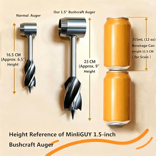 Big Bushcraft Hand Auger, 1.5" Scotch Eye Manual Auger for Wood