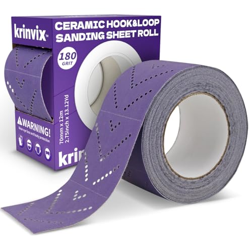 180 Grit Purple Hook & Loop Sandpaper Roll, 70mm x 12m, Ceramic Abrasive with Multi-Hole Dustless Design for Automotive, Wood & Metal, Ideal for Body Repair, Paint Prep & Coating Removal - style: 180 Grit