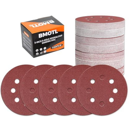 100Pcs 5-Inch 8-Hole Hook & Loop 80 Grit Sanding Discs