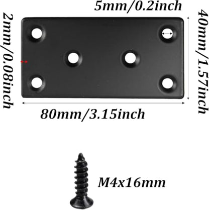 4PCS Black Stainless Steel Flat Mending Plates, 3.15"x1.57" Straight Bracket Brace, Heavy Duty Metal Fixing Joining Plate for Furniture, Wood, Shelves, Fence - size: 3.15“x1.57”-4pcs