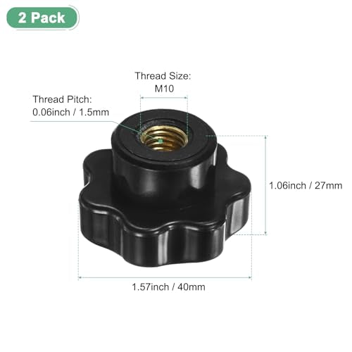 M METERXITY 2-Pack 7 Star Knobs, M10 Female Thread 40mm Seven-Pointed Head Blind Hole Clamping Grip Handles for Machinery/Electronic/Woodworking, Brass Screw-On Threaded Knob [Black] - size: M10x40mm