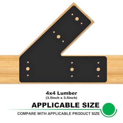 4pcs 10x3 45 Degree Angle Steel Flat Plate Pergola Bracket Heavy Duty for Wood 4x4, 6x6 Lumber Powder Coated, Truss Framing Bracket, Post Mending Plate Black - size: V-45deg-10x3