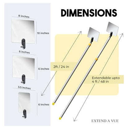 Inspection Mirror Telescoping Pole, Lightweight & Durable, 2 ft - 4 ft Pole, 3 Size Acrylic Mirror - size: 3 Size Acrylic Mirror, style: 2 ft - 4 ft Pole