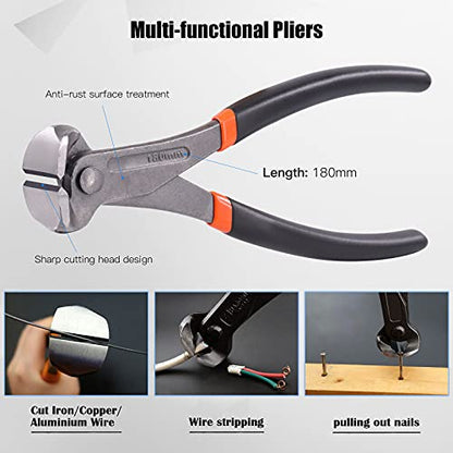 Glarks 4Pcs Nail Pullers Nail Remover Tool Set, Include 7'' End Cutting Plier, 4'' Bendable U Tip and V Tip Tack Puller, 6'' U Tip Tack Lifter for Cutting nails, Remove Nails, Nail Pulling
