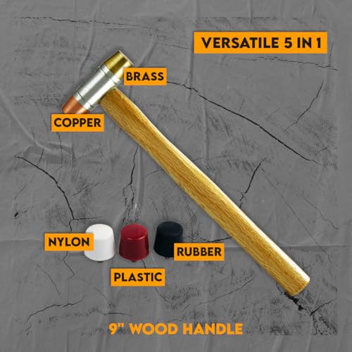 SE 5-IN-1 Dual Interchangeable Hammer - Threaded Copper, Brass Faces - 9-inch Gunsmithing Hammer - 8355HH